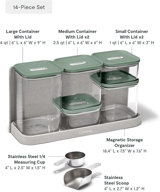Caraway 14-Piece Glass Airtight Food Storage Containers with Lids – Non-Toxic, BPA-Free Kitchen Storage Containers – Stackable, Space-Saving Airtight Containers for Dry Goods and More - Sage-Ruum Studio Home