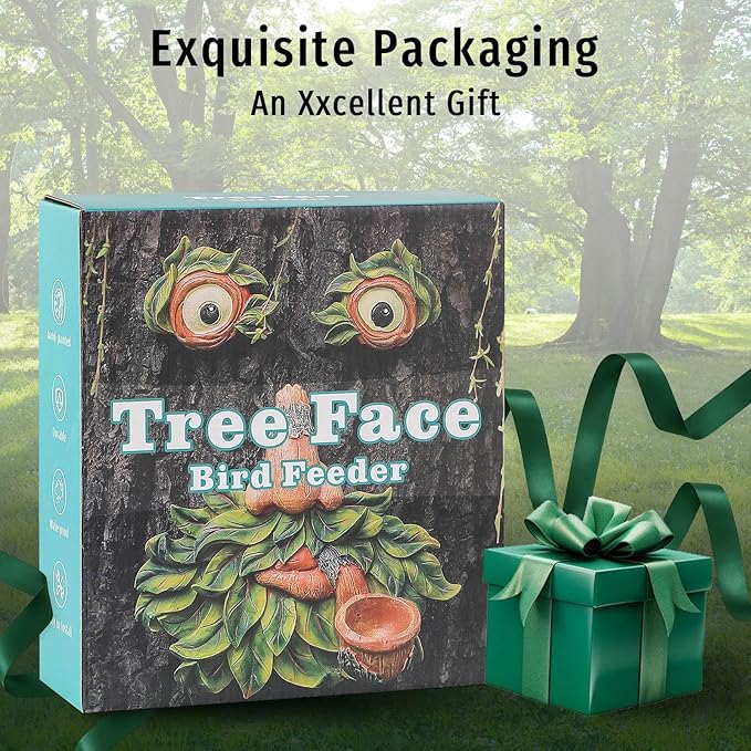 Tree Face Decor Outdoor,Whimsical Outdoor Art with Bird Feeder,Tree Hugger Bark Ghost Face Decoration Funny Yard Art,Garden Creative Decoration (8 INCH)-Ruum Studio Home