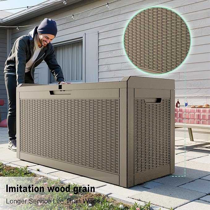 Vixzen 60 Gallon Outdoor Deck Box,Lockable Resin Waterproof Storage Box,UV Resistant,Weather Resistance,Outside Storage Bin for Gardening Tools,Pool Supplies,Gray-Ruum Studio Home