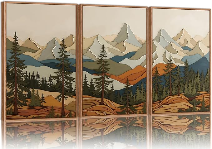 SIGNINART Vintage Mountains Framed Canvas Wall Art, Wooden Forest Wall Decor, Green Wood Pine Trees Wilderness Artwork, Metal Ridge Landscape Art Paintings for Living Room Bedroom Office 16"x24"x3-Ruum Studio Home