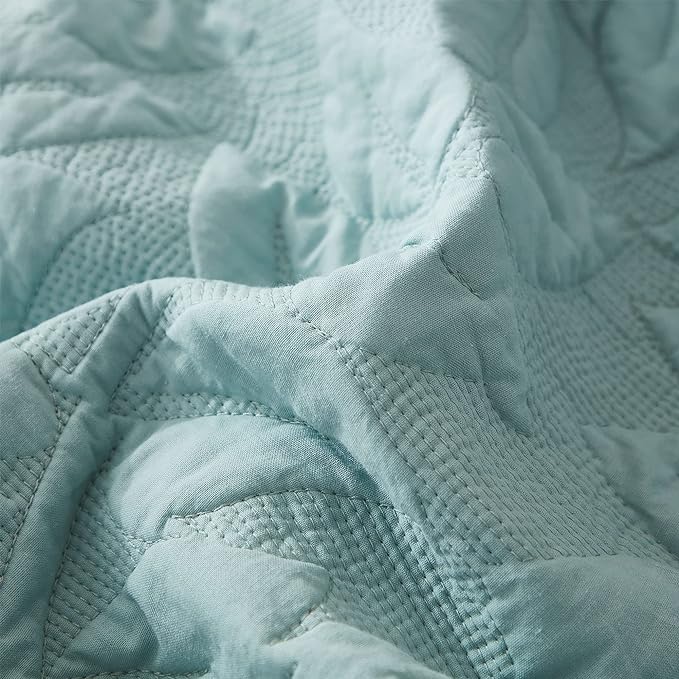 MarCielo 3-Piece 100% Cotton Oversized Bedspread Lightweight Quilt Coverlet Embroidery Farmhouse Bedding Set T0 (Aruba Blue, Oversized Queen (100"x106"))-Ruum Studio Home