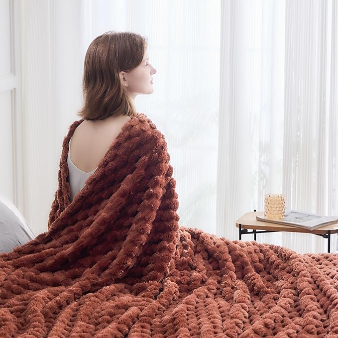 NEWCOSPLAY Super Soft Queen Blanket Coffee Premium Silky Flannel Fleece 3D Clouds Stylish Jacquard Lightweight Bed Blanket All Season Use 350GSM (Coffee, Queen(90"x90"))-Ruum Studio Home