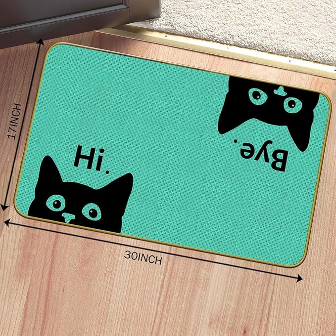 Mingnei Hi Bye Cat Welcome Doormat for Home Kitchen Entrance, Funny Black Cat Lover Floor Mat for Indoor/Outdoor Entryway Rug 30x17 (Green)-Ruum Studio Home