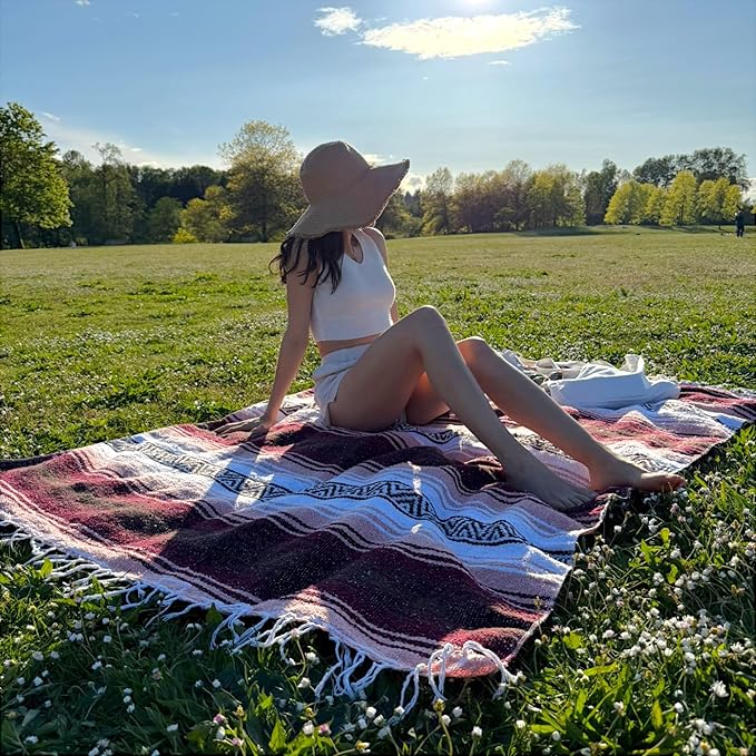 Traditional Handwoven Mexican Blanket, Large Falsa Serape - Soft & Durable Yoga Blanket - Vibrant Beach, Picnic & Camping Blanket - Lightweight Boho Throw 70"x50"-Ruum Studio Home