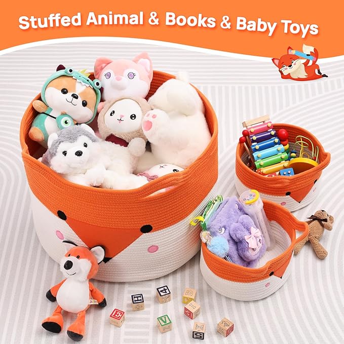 Large Baby Basket Toy Storage 3 Pack, (20"x13.8") Woven Baby Laundry Basket Blanket Basket, Stuffed Animal Storage, Baby Gift Basket Empty, Toy Basket for Kids, Dog, Cat.-Ruum Studio Home