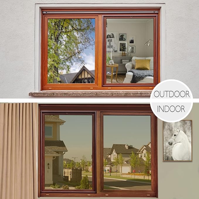 HIDBEA Window Privacy Film Daytime, Heat Control Anti UV Reflective One Way Mirror Window Tint for Home, Non-Adhesive Self Static Cling Window Stickers (Brown-Silver, 17.5 Inch x 6.5 Feet)-Ruum Studio Home