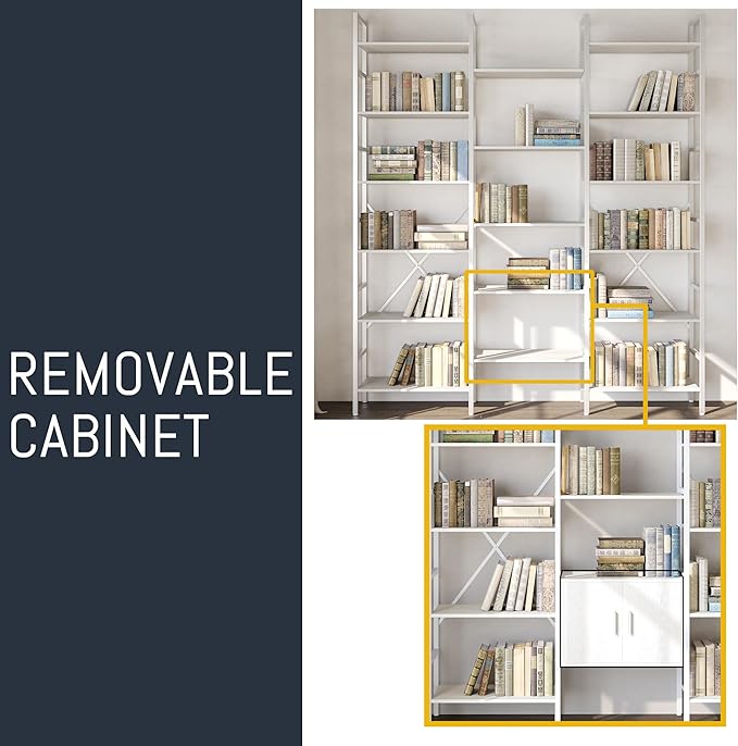 70x78 “ Triple 6 Tier Book Shelf, Industrial Large Bookcase with Storage Cabinet, Tall Bookshelf with 16 Open Display Shelves Metal Frame Furniture for Living Room Bedroom Home Office White-Ruum Studio Home