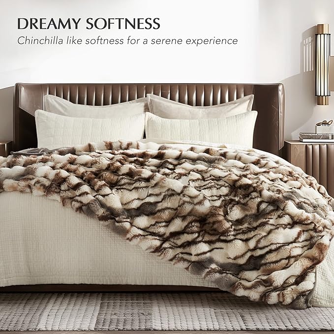 EVERGRACE Ultra Soft Luxury Fluffy Ridgeline Faux Rabbit Fur Throw Blanket, Thick Warm Bubble Throw for Bed, Cozy Plush Reversible Blankets for Couch, Chair, Sofa, Beige & Gray, 50x60 Inches, 870 GSM-Ruum Studio Home