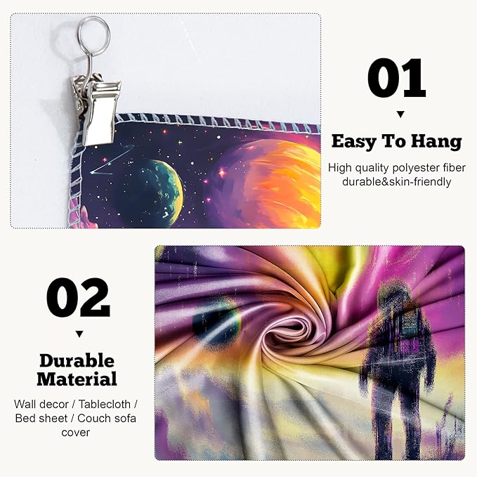 BVBOX Astronaut Space Blacklight Tapestry 79"x59", UV Reactive Astronaut Universe Galaxy Planet Glow in Dark Tapestries, Black Light Neon Upright Poster Wall Hanging Backdrop Decor for Bedroom Living Room-Ruum Studio Home
