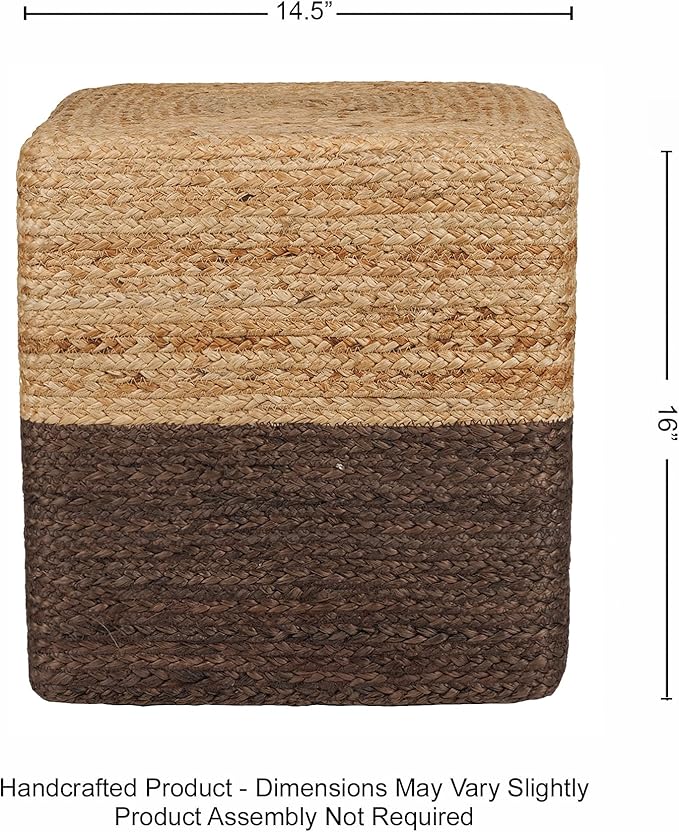 REDEARTH · Cube Pouf Foot Stool Ottoman - Jute Braided Pouffe Poof Accent Sitting Footrest for The Living Room, Bedroom, Nursery, Patio, Lounge - Set of 2 (14.5”x14.5”x16”; Natural Acorn)-Ruum Studio Home