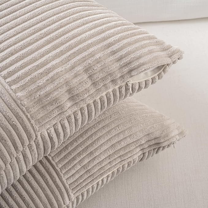 Fancy Homi Set of 2 Neutral Taupe Boho Long Lumbar Body Decorative Throw Pillow Cover 14x36 Inch for Bed Couch Bedroom Bench, Soft Patchwork Corduroy Textured Pillow Case, Farmhouse Room Decor-Ruum Studio Home