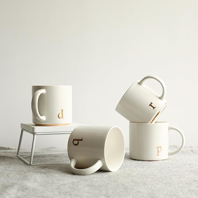 COLLECTIVE HOME - Monogram Ceramic Mugs, 15 oz Golden Initial Coffee Cups, Elegant Alphabet Tea Mugs, Elegant Personalized Mug with Gift Box, Luxurious Cups for Office and Home (d)-Ruum Studio Home