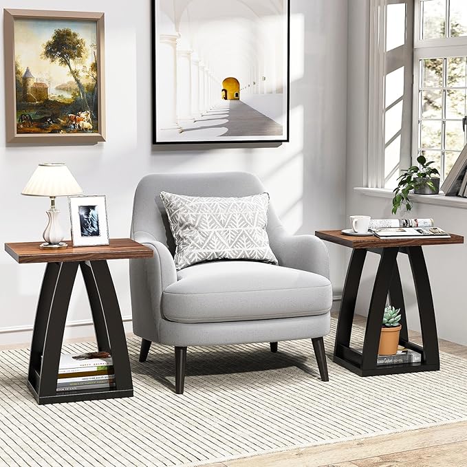 End Table Set of 2, Side Table, Nightstand, Sofa Side Table with Shelf, Modern End Table for Living Room, Bedroom-Ruum Studio Home