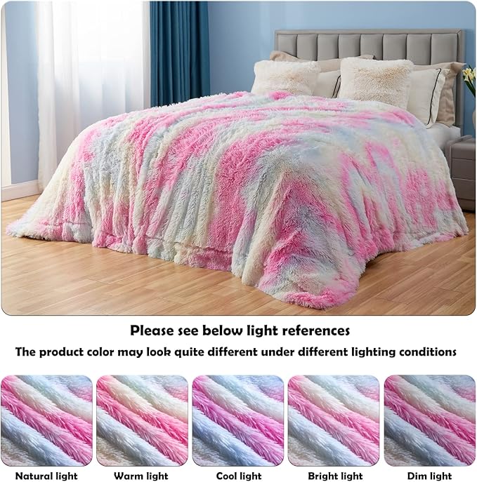 GONAAP Fuzzy Faux Fur Throw Blanket Tie-dye Rainbow Super Soft Cozy Plush Fuzzy Shaggy Blanket for Couch Sofa Bed (Tie-dye Rainbow, Throw(50"x60"))-Ruum Studio Home