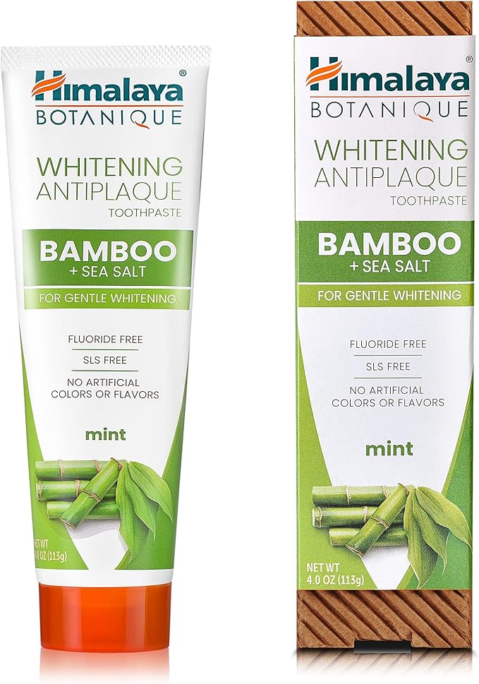 Himalaya Botanique Whitening Antiplaque Toothpaste with Bamboo + Sea Salt, Fluoride Free, for Gentle Whitening, 4 oz-Ruum Studio Home