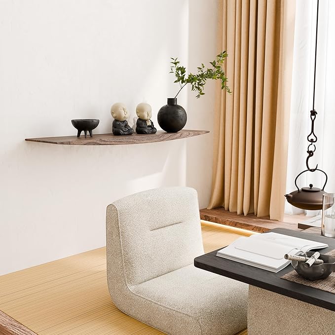 24’’ Black Walnut Floating Shelves - 6 Inch Deep Solid Wood Floating Shelf for Wall, Rustic Zen TV Shelf Wall Mounted, Live Edge Shelf with Invisible Brackets for Living Room, Bedroom, Kitchen.-Ruum Studio Home