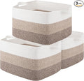OIAHOMY Rectangle Woven Storage Basket - Nursery Cotton Rope Baskets for Storage, Toy Basket Organizing for Living Room, 17.7"x13.8"x11"- Pack of 3 - Gradient Yellow-Ruum Studio Home