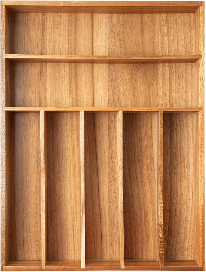 Silverware Organizer Kitchen Drawer Organizer Utensil Organizer Acacia Silverware Holder Cutlery Organizer in Drawer Flatware Organizer Tray(7 slots, Acacia-Ruum Studio Home