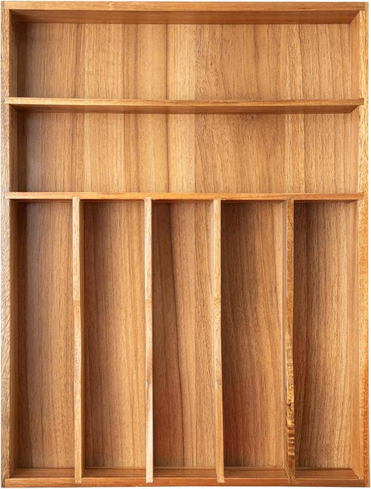 Silverware Organizer Kitchen Drawer Organizer Utensil Organizer Acacia Silverware Holder Cutlery Organizer in Drawer Flatware Organizer Tray(7 slots, Acacia-Ruum Studio Home