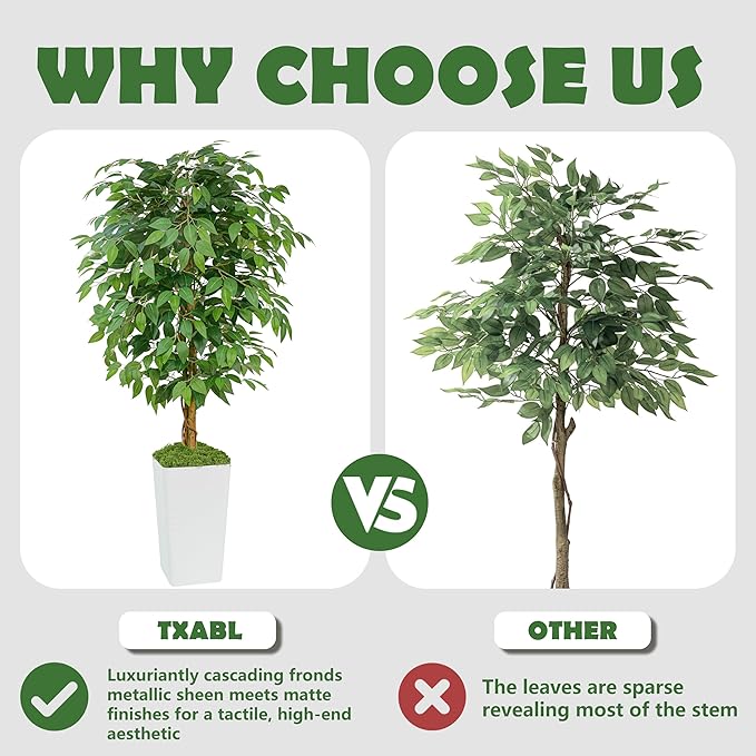 Artificial Ficus Tree 5FT Faux Floor Tree with Planter UV Resistant Potted Fake Silk Plant, Real Wood Trunk-Indoor Outdoor Lifelike Fake Ficus Tree for Home, Living Room Bedroom Topiary Tree-Ruum Studio Home