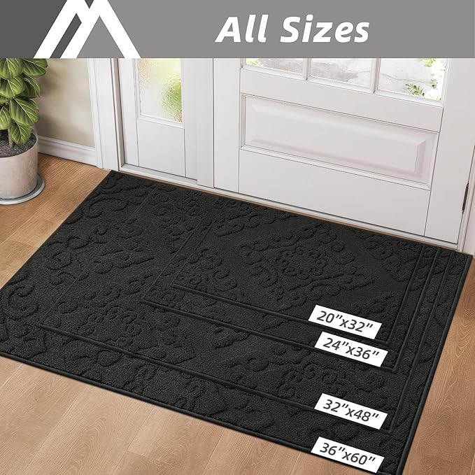 COSY HOMEER-Door-Mat-Non-Slip-Entryway-Rug 20”x32” Absorbent Welcome Mats Washable Dirt Trapper Door Mat Entrance Floor Mats for Front Back Doormats and Wet Shoes,Black-Ruum Studio Home
