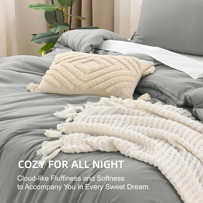 Litanika Comforters Medium Gray King Size, 3 Pieces Lightweight Solid Bedding Set & Collections, All Season Fluffy Bed Set (104x90In Comforter & 2 Pillowcases)-Ruum Studio Home