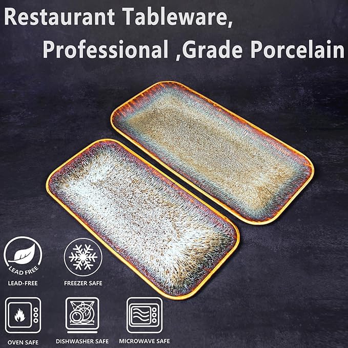 Porcelain Dinner Plates Platters Set of 2, for Fruit, dessert, snack platter, Bread, cupcake, Salad - Microwave, Dishwasher Safe, Scratch Resistant durable, Brown Reactive glaze-Ruum Studio Home