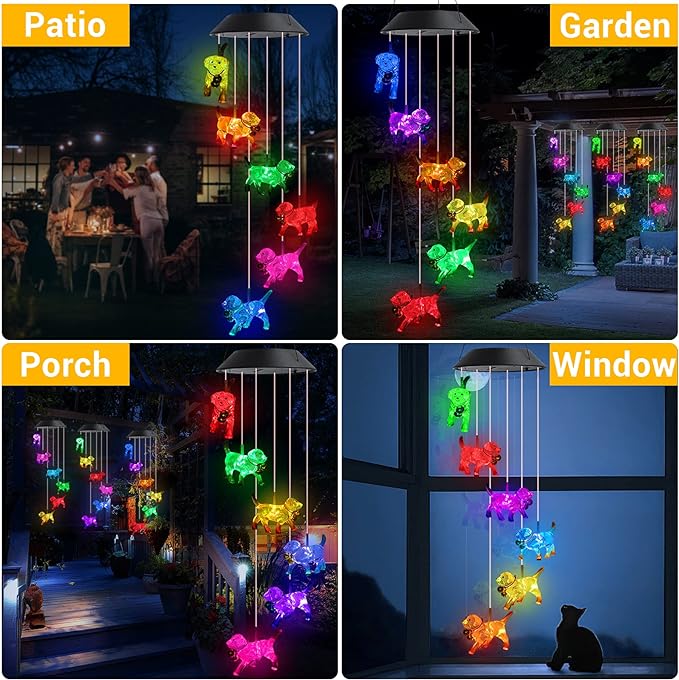 Toodour Solar Wind Chime, Color Changing Wind Chimes Dog, LED Decorative Mobile, Gifts for Mom Grandma, Waterproof Outdoor Decorative Lights for Garden, Patio, Yard, Window Outdoor Decor-Ruum Studio Home