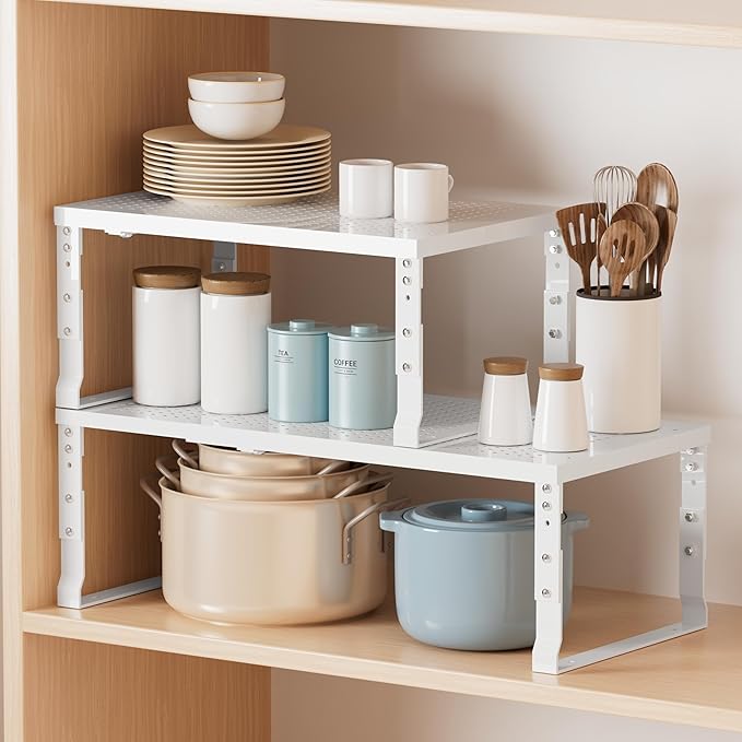 Metal Stackable Expandable Storage Shelf - Multi-Functional Home Storage Shelf, Suitable for Kitchen, Cabinet，Bathroom, Office, Garage, etc.（3PACKS/White/Large-Ruum Studio Home