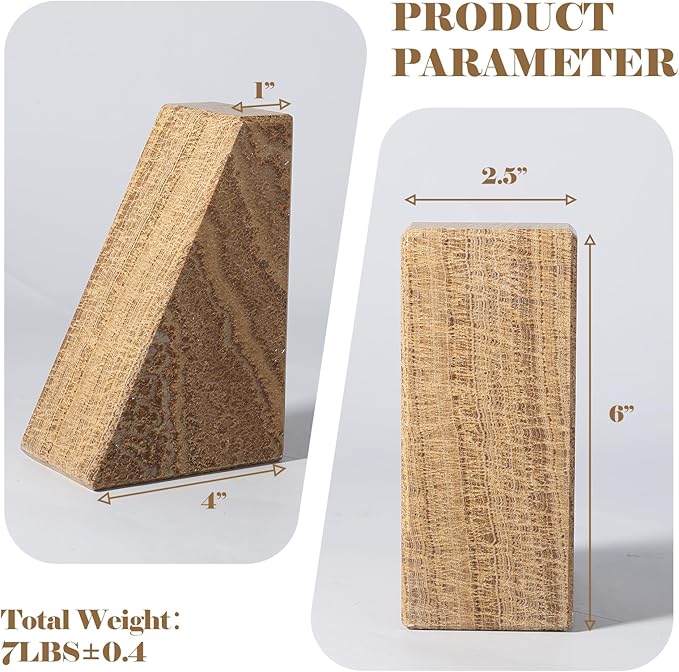Marble Bookends for Heavy Books, Decorative Book Ends for Shelves, Unique Marble Stone Durable and Heavy Book Ends for Hardback Books & CDS, Book Stopper/Holder, Set of 2(Moca Jade)-Ruum Studio Home
