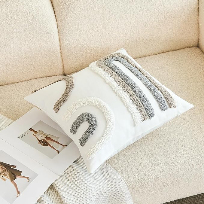 HOdo Home 18x18 Throw Pillow Covers, 2PCS Tufted Boho Jacquard Pillow Covers,Farmhouse Decorative Pillow Cover,Pillow Cases for Couch Sofa Bed Stylish Decor, Simple Textured Cushion Sham-Ruum Studio Home