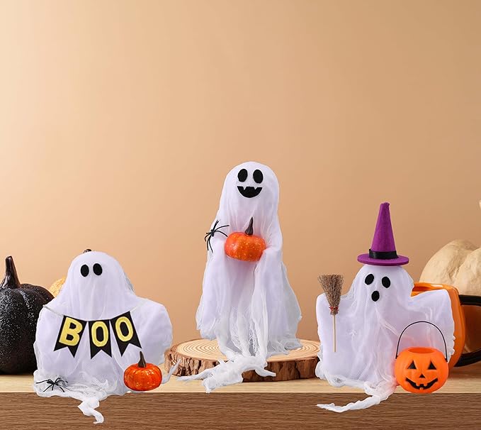 Halloween Decorations - Set of 3 Cute Spooky Ghosts Crafts - Ghost Decorations Indoor Halloween Decor for Party Table Home Room Kitchen Office-Ruum Studio Home