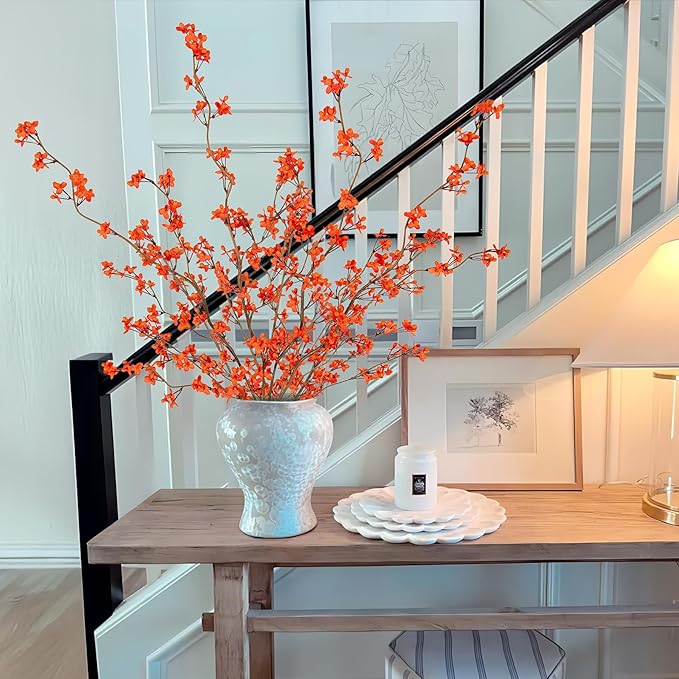 4Pcs Fake Flowers Blossom Branches Artificial Flowers for Indoor Decor, Faux Long Stem Realistic Indoor Plants for Vase Wedding Home Office Bedroom Party Table Centerpieces Decor-Ruum Studio Home