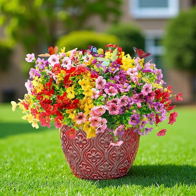 ‌20 Bundles Artificial Flowers for Outdoors‌ with 6 Faux Butterflies, UV Resistant ‌Fake Flowers‌ with Eucalyptus Leaves, ‌Artificial Plants Outdoor‌ for Patio Garden Porch Home Decor (Mix 4 Colors)-Ruum Studio Home
