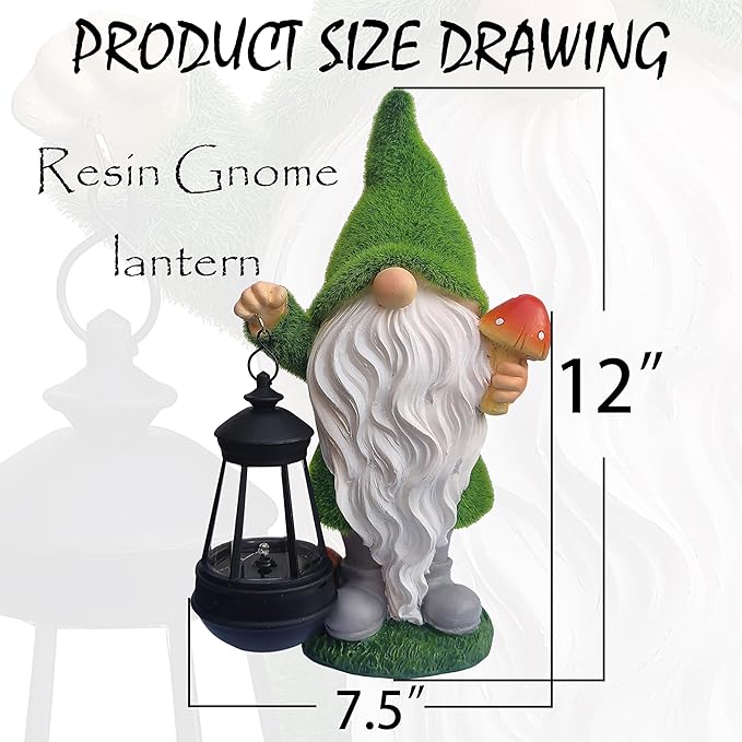 Solar Gnomes Garden Statues,Resin Gnome Figurine Holding Mushroom and Solar Lights Lantern,Outdoor Yard Art Decorations for Garden Patio Lawn-Ruum Studio Home