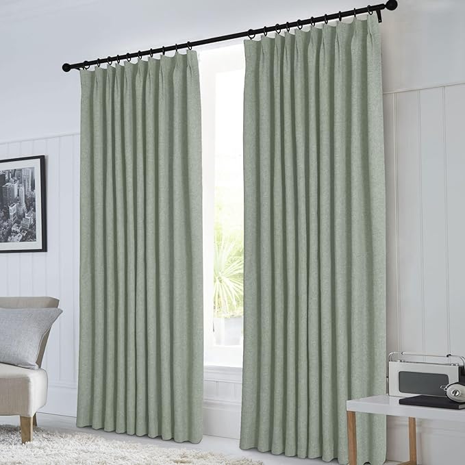 Macochico 52”Wx96”L 100% Blackout Curtains for Bedroom Living Room Nursery Fog Green Pinch Pleated Linen Curtains Farmhouse Burlap Drapes Thermal Window Panels with Hooks and Tieback 1 Panel-Ruum Studio Home