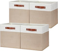 HNZIGE Fabric Baskets for Organizing 13x13 Storage Cubes, Set of 4 Fabric Foldable Canvas Storage Bins for Shelves, Cloth Storage Bins for Cube Organizers Toy Nursery Closet Bedroom?Beige&White?-Ruum Studio Home