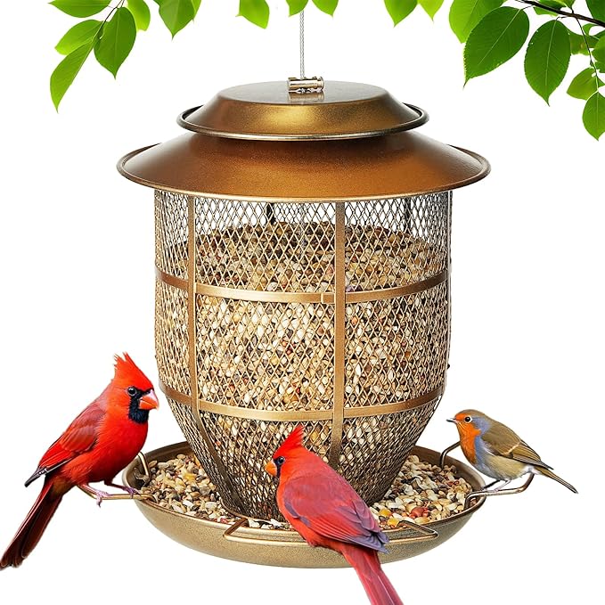 Bird Feeder for Outdoors, Funnel Style Wild Finch Feeders for Outside Hanging Courtyard Bird Watching, Metal Birdfeeder with Lid Fixing Buckle, 3Lbs Capacity-Ruum Studio Home