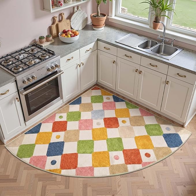jinchan Kids Rug for Nursery 5ft Radius Corner Washable Area Rug Modern Colorful Quarter Circle Rug Soft Non-Slip Carpet for Bedroom Playroom Daycare Reading Nook Kitchen Classroom Circus on Cream-Ruum Studio Home