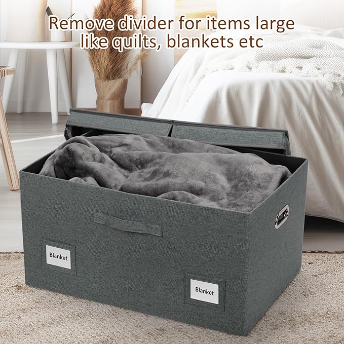 75 Quarts Extra Large Decorative Storage Bins with Lids, 3 Packs Dark Gray Collapsible Storage Bins with Lids, Stackable Storage Bins Decorative Box Storage With Lid Extra Large-Ruum Studio Home