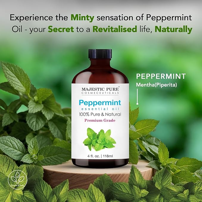 Majestic Pure Peppermint Essential Oil with Glass Dropper - Huge 4 Fl Oz - 100% Pure and Natural Peppermint Oil - Premium Grade Essential Oils for Diffuser, Aromatherapy, Soap and Candle Making-Ruum Studio Home