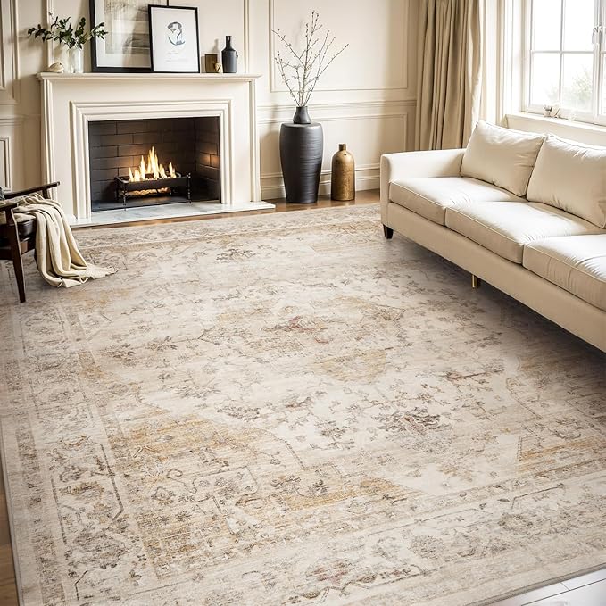 AMOAMI-Area Rug 6X9 Rugs for Living Room-Vintage Soft Beige Rugs for Bedroom-Non Slip Carpet-Machine Washable Rug for Dining Room Living Room Bedroom Office Under Table-Ruum Studio Home