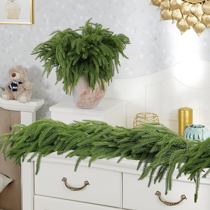 24 Pcs Artificial Norfolk Pine Branches, Faux Norfolk Pine Stems DIY Crafts Faux Christmas Norfolk Pine Branches for Xmas Indoor Outdoor Home Decor (24)-Ruum Studio Home