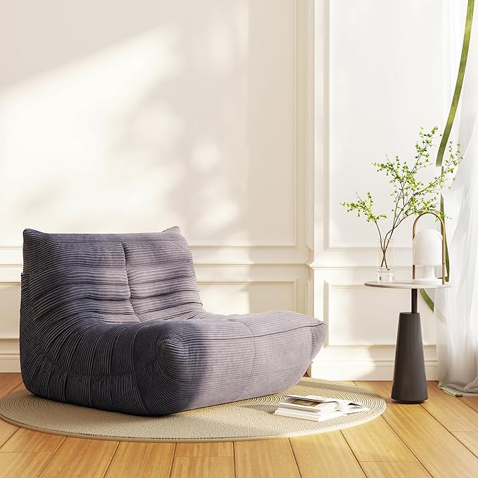 Bean Bag Chair, Lazy Floor Sofa Couch for Adults and Kids, Fireside Chair with Ergonomic Design, Memory Foam Lounge Chair for Living Room Bedroom, Office, Grey-Ruum Studio Home