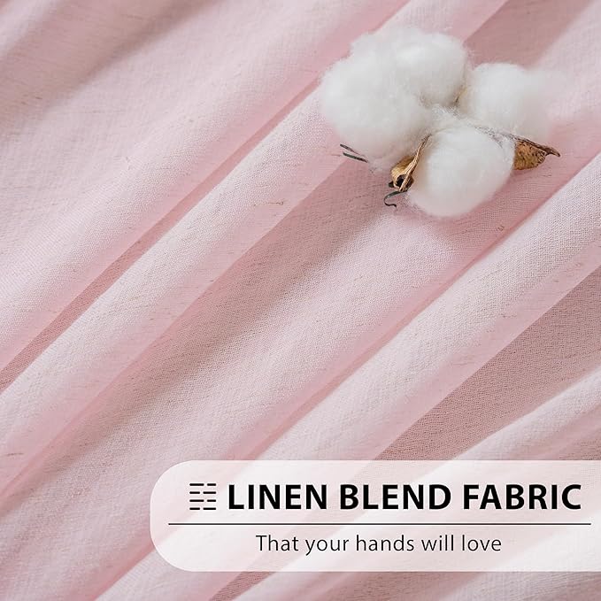 FMFUNCTEX Linen Sheer Curtains for Bedroom, Pink Curtains 96 inches Long for Living Room, Blush Pink Farmhouse French Flax Blend Window Draperies, Rod Pocket 2 Panels Set-Ruum Studio Home
