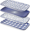Selamica Ceramic Rectangular Serving Platters Set of 4, 12 Inch Serving Trays/Dishes for Party Entertaining, Rectangular Dinner Plates for Appetizer Salad Dessert Sushi, Vintage Blue-Ruum Studio Home