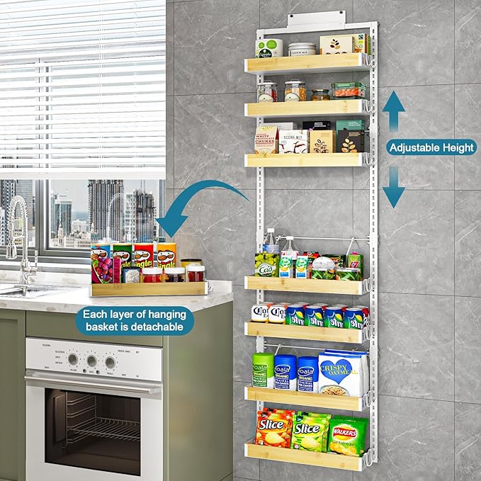 bukfen Over the Door Pantry Organizer 8-Tier Adjustable Basket Kitchen Pantry Door Organization and Storage, 2 in 1 Wall Mount or Hanging Heavy-Duty Metal Hanging Kitchen Spice Rack-Ruum Studio Home