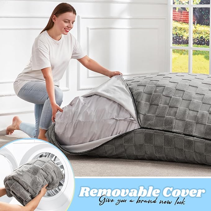 Hobestluk 3 in 1 Bean Bag Chair Giant Bean Bag Chairs for Adults with Plaid Cover Convertible Bean Bag Floor Cushion with Machine Washable Cover for Living Room (Plaid Grey)-Ruum Studio Home