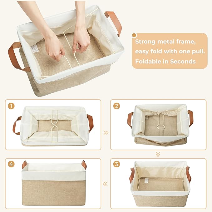 GRANNY SAYS Storage Baskets for Shelves, Closet Organizer Bins, Clothes Storage Bins with Metal Frame, Large Baskets for Organizing and Storage, Collapsible, Khaki, 2-Pack-Ruum Studio Home