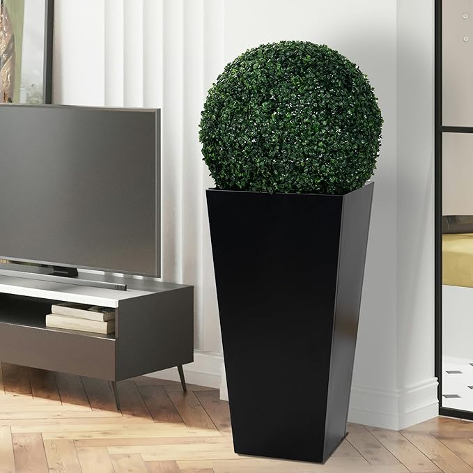 Kozyard 15.4" x 15.4" x 30" Tall Taper Black Metal Planter Flower Plant Pot Indoor Outdoor Planters Steel Flower Pot All-Weather Use with 2 Partition Panels for for Trees, Plants Flowers-Ruum Studio Home